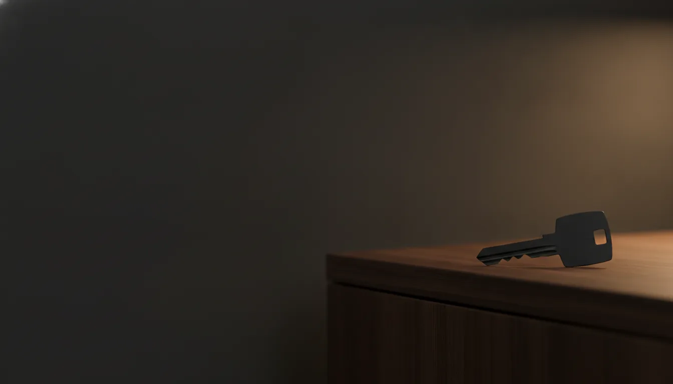 A gold key on a dark table, representing one clear route through household systems